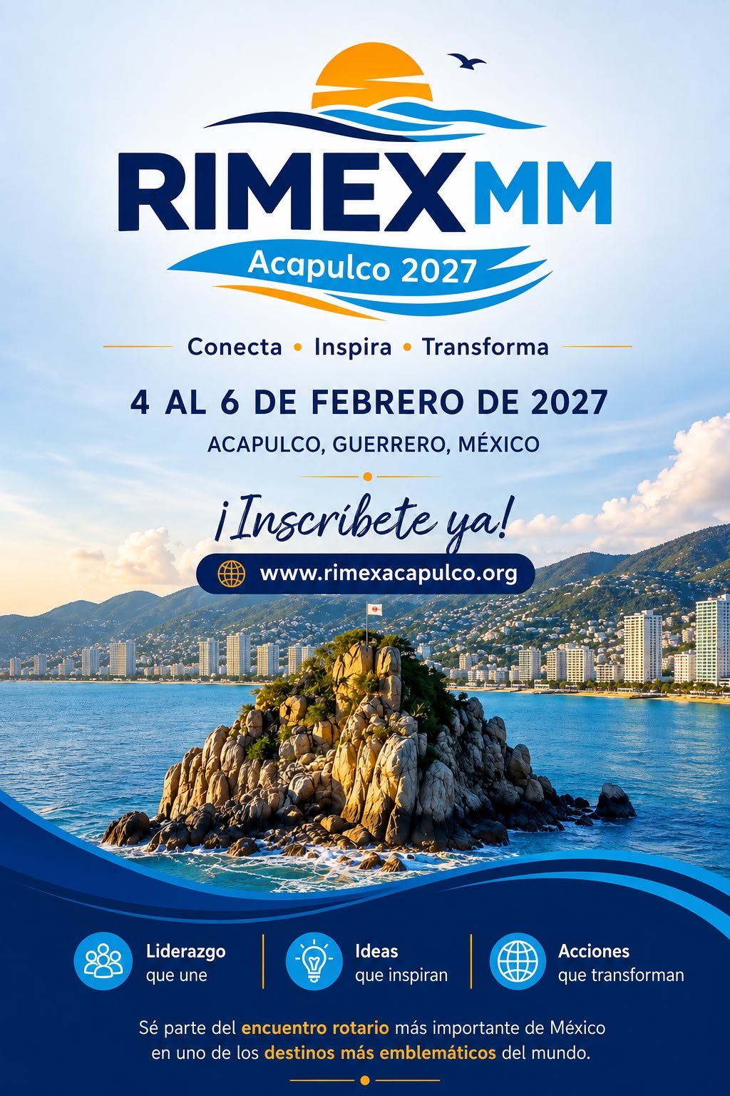 Cartel oficial de RIMEX MM Acapulco 2027: 4 al 6 de febrero en Acapulco, Guerrero